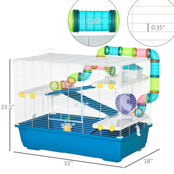 Latitude Run® 31" Large Hamster Cage With Tubes And Tunnels - 4 Tier ...